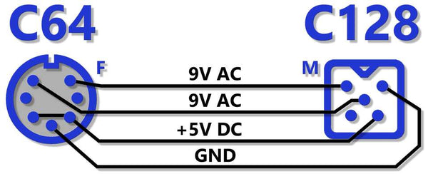 C64 to C128 PSU Adapter Cable