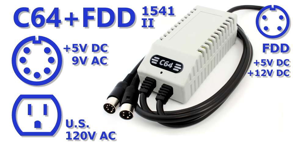 Dobbelt C64/VIC-20 + diskettedrev-strømforsyning