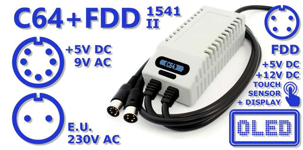 Dual C64 / VIC-20 + Floppy Drive Power Supply with OLED Screen